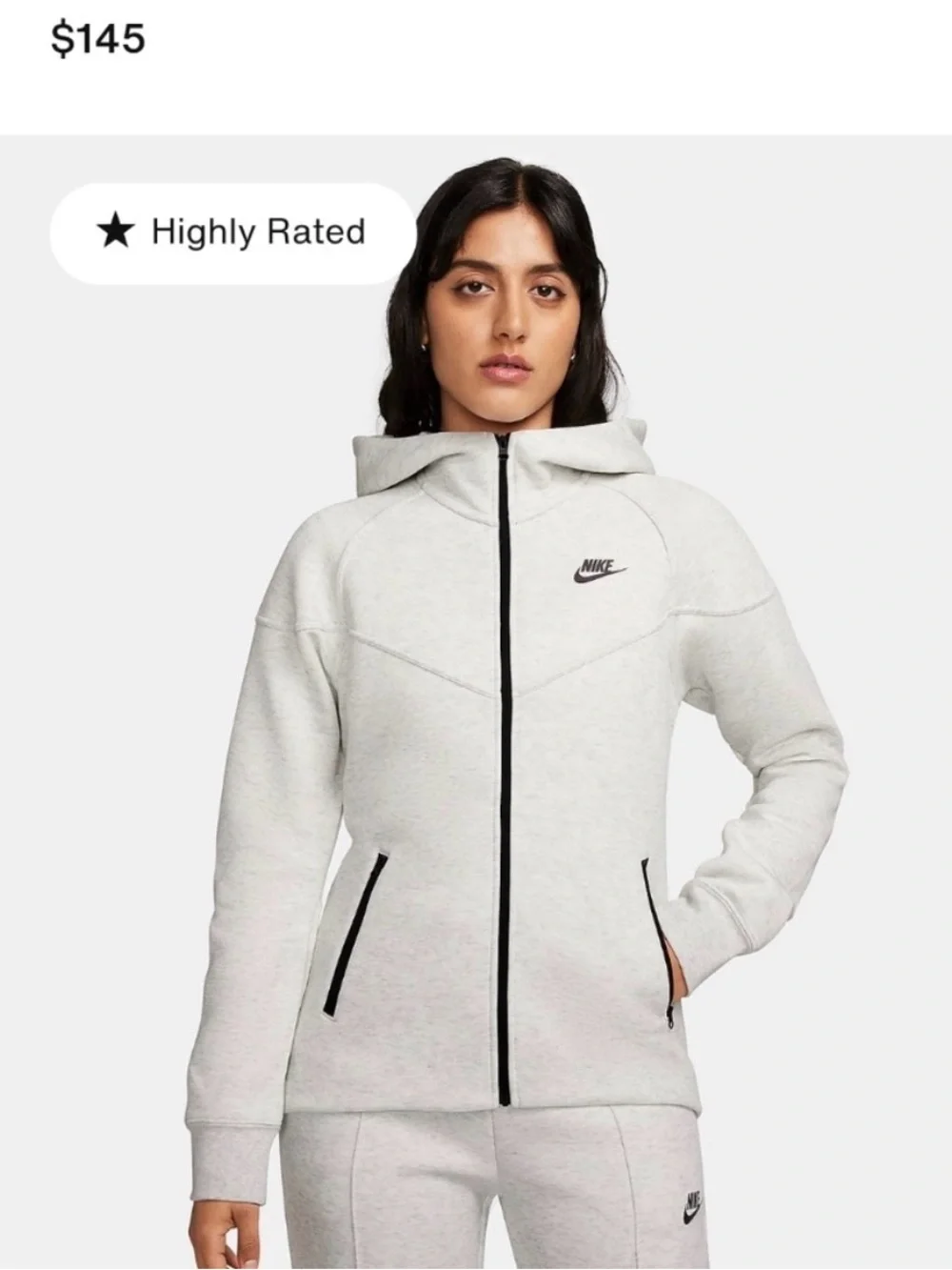 EUC Nike Women's Light Gray Nike Tech Full Zip Hoodie. Size large.